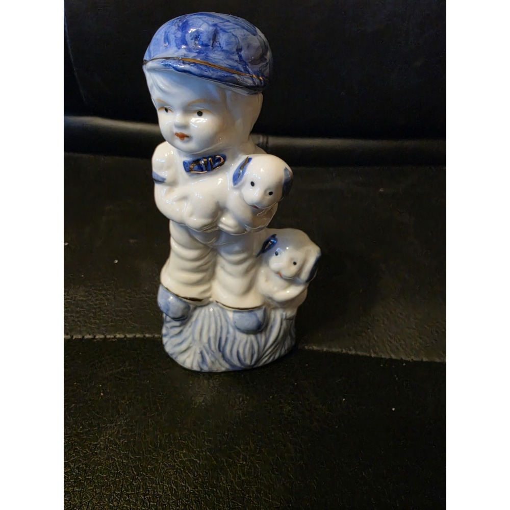 Vintage Porcelain Boy Figurine with Dogs 5"
